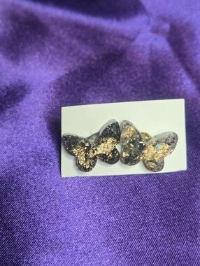 Gold and Black Stone Butterfly Shaped Resin Stud Earrings